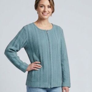 Boyne Valley Weavers Ireland 1x  turquoise blue Irish 100% Merino Wool Jacket